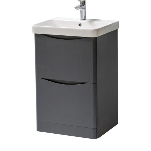 Kartell Floor Standing 2 Drawer 500mm X 460mm Cabinet With Ceramic Basin, Graphite