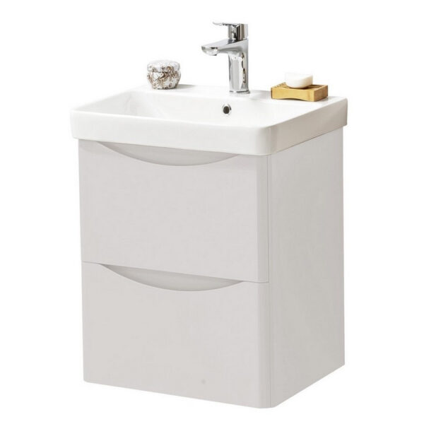 Kartell Wall Mounted 2 Drawer 500mm X 460mm Cabinet With Ceramic Basin, Cashmere