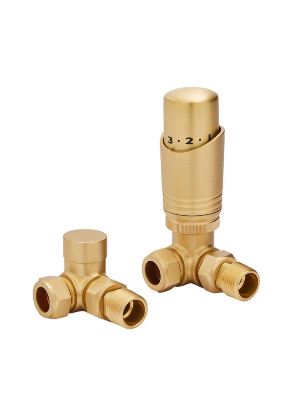 Design Twin Pack TRV, Brushed Brass, Corner