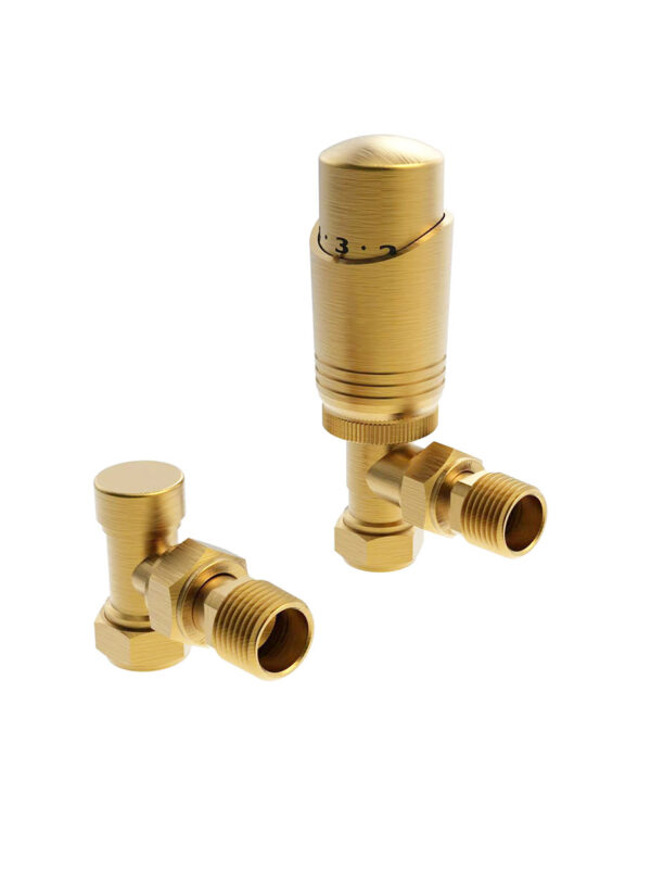 Design Twin Pack TRV, Brushed Brass, Angled