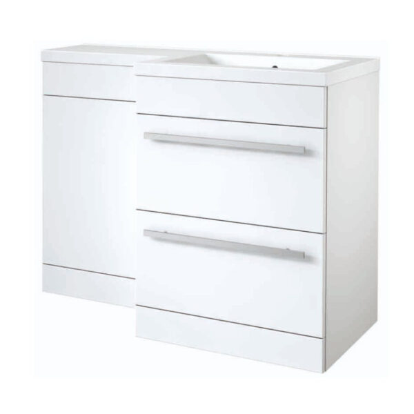 Kartell Matrix 2 Drawer L-Shaped 1100mm LH Furniture Pack With Cistern, White Gloss