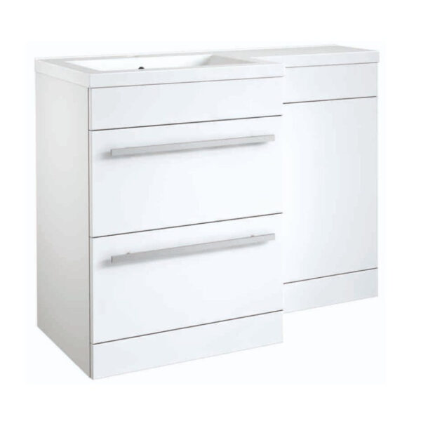 Kartell Matrix 2 Drawer L-Shaped 1100mm RH Furniture Pack With Cistern, White Gloss