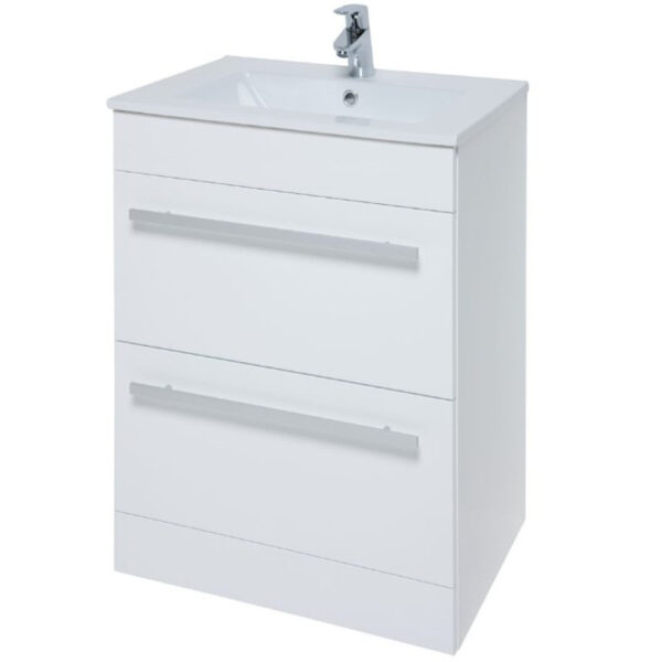 Kartell Purity 600mm Floor Standing 2 Drawer Unit With Ceramic Worktop & Sit On Bowl - White (Excluding Basin)