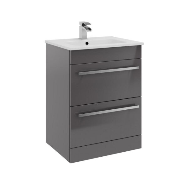 Kartell Matrix 2 Drawer L-Shaped 1100mm RH Furniture Pack With Cistern, Storm Grey Gloss