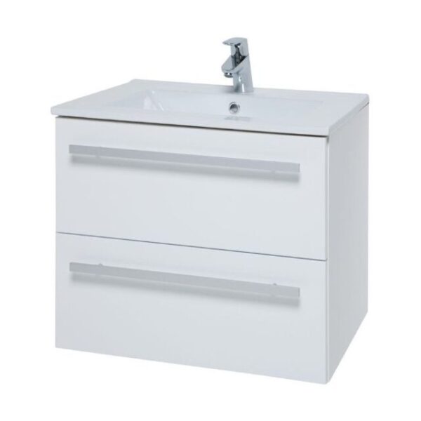 Kartell Wall Mounted 2 Drawer Cabinet & Ceramic Basin 600mm X 450mm, Silver Oak