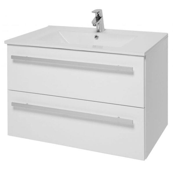 Kartell Wall Mounted 2 Drawer Cabinet Unit With Basin 800mm X 460mm, White Gloss