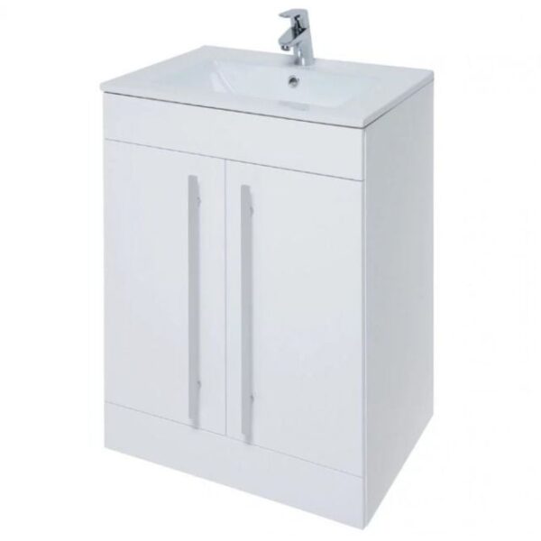 Kartell Ceramic Basin With Floor Standing Cabinet Unit 500mm X 390mm, Storm Grey