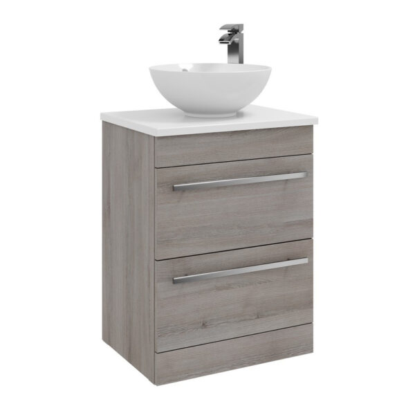 Kartell Purity F/S 2 Drawer Unit With Ceramic Worktop & Sit On Bowl 600mm X 450mm, Silver Oak