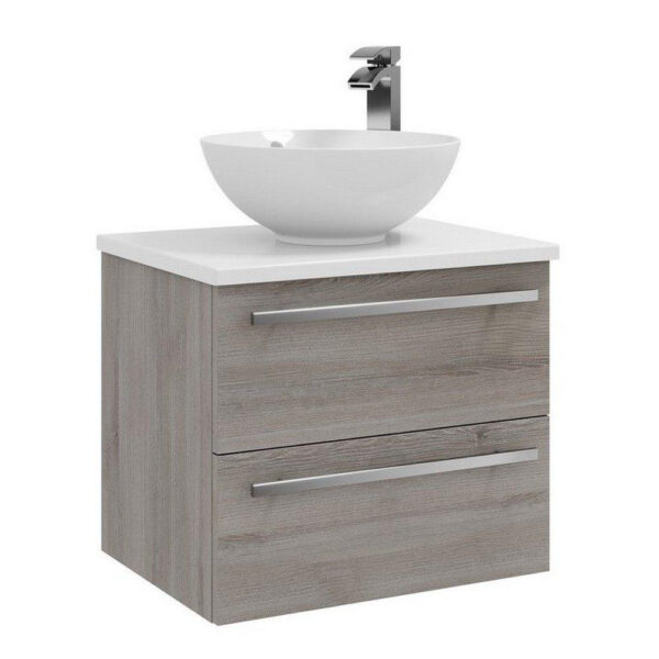 Kartell Purity F/S 2 Door Unit With Ceramic Worktop & Sit On Bowl 600mm X 450mm, Silver Oak