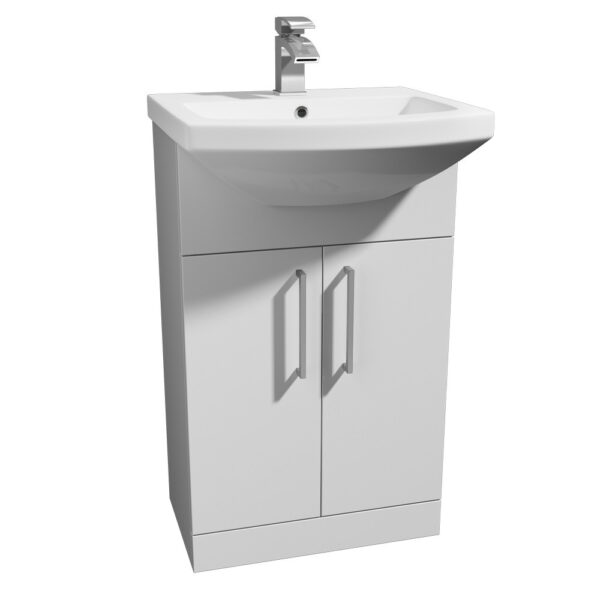 Kartell 550mm Ceramic Basin Gloss Finish 1 Tap Hole Basin With Vanity Unit