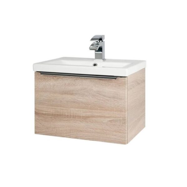 Kartell Wall Mounted Ceramic Basin With Drawer Cabinet 500mm X 355mm, Sonoma Oak