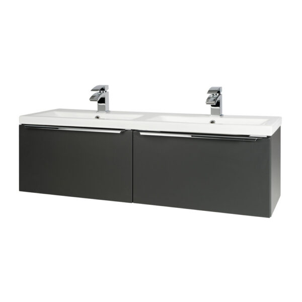 Kartell Kore 1200mm Wall Mounted Drawer Unit and Twin Ceramic Basin Matt Dark Grey