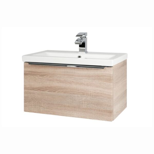 Kartell Wall Mounted Ceramic Basin With Drawer Cabinet 600mm X 355mm, Sonoma Oak