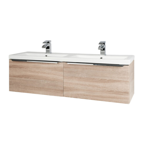 Kartell Kore 1200mm Wall Mounted Drawer Unit and Twin Ceramic Basin Sonoma Oak