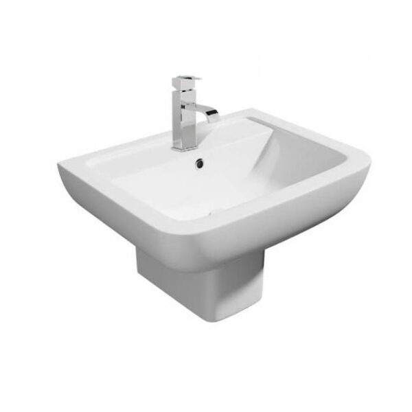 Kartell Options Basin With Square Semi Pedestal 550mm Wide 1 Tap Hole