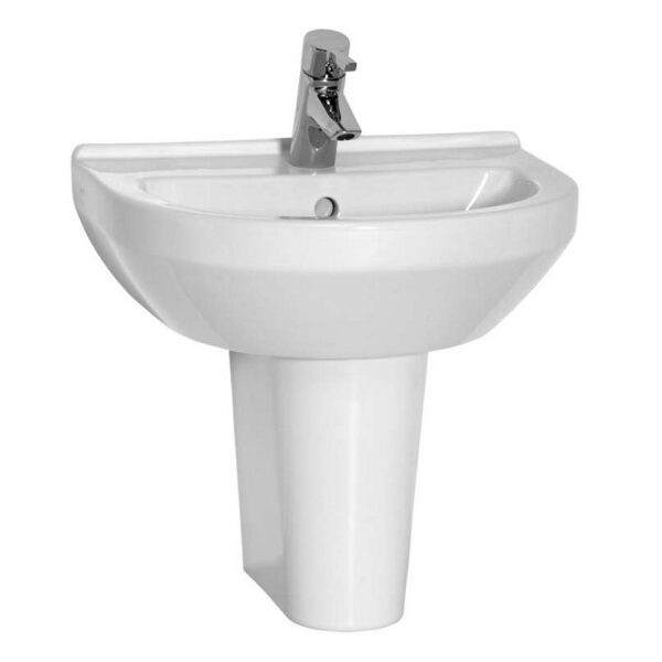 Kartell K-Vit Style 1 Tap Hole Round Basin With Semi Pedestal 550mm, White