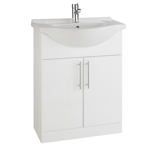 Kartell Impakt 1 Door Floor Standing Cabinet With Basin 650mm X 300mm, White