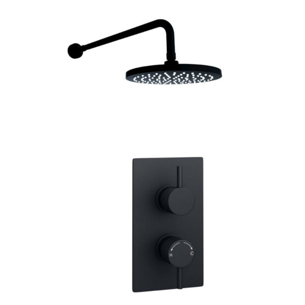 Kartell Nero Round Thermostatic Shower With Adjustable Slide Rail Kit, Matt Black