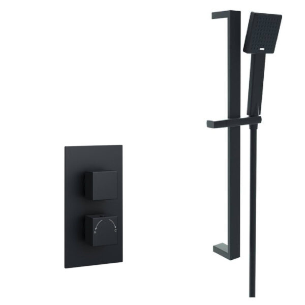 Kartell Nero Square Thermostatic Shower With Adjustable Slide Rail Kit, Matt Black