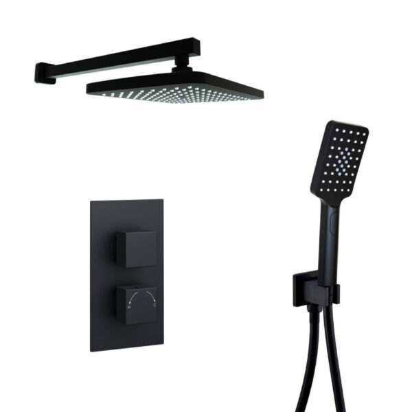 Kartell Nero Square Concealed Shower with Adjustable Slide Rail Kit and Overhead Drencher