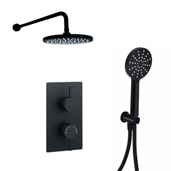 Kartell Thermostatic Shower With Adjustable Slide Rail Kit & Overhead Drencher, Matt Black