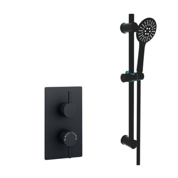 Kartell Nero Round Concealed Thermostatic Shower Valve With Fixed Overhead Drencher, Matt Black