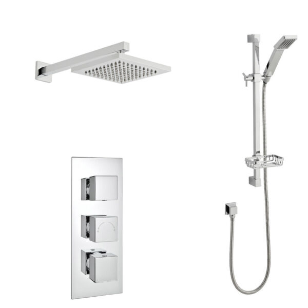 Kartell Pure Thermostatic Concealed Shower with Adjustable Slide Rail Kit & overhead Drencher