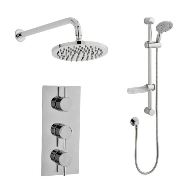 Kartell Plan Triple Thermostatic Concealed Shower With Adjustable Slide Rail Kit And Overhead Drencher