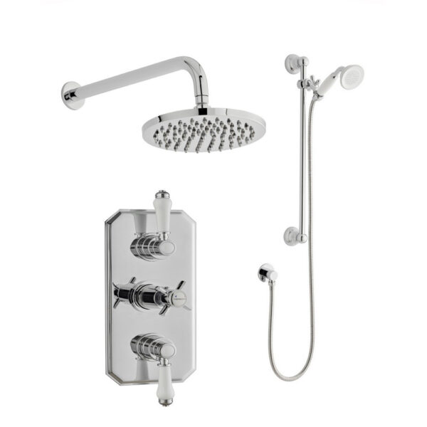 Kartell Klassique Thermostatic Concealed Mixer Shower With Adjustable Slide Rail Kit And Fixed Overhead Drencher